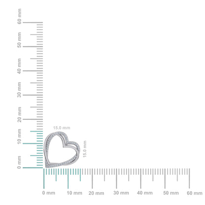 10K White Gold Round Diamond Womens Double Heart Pendant 1/10 Cttw