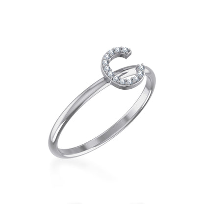 10K White Gold Womens Round Diamond C Initial Letter Ring 1/25 Cttw