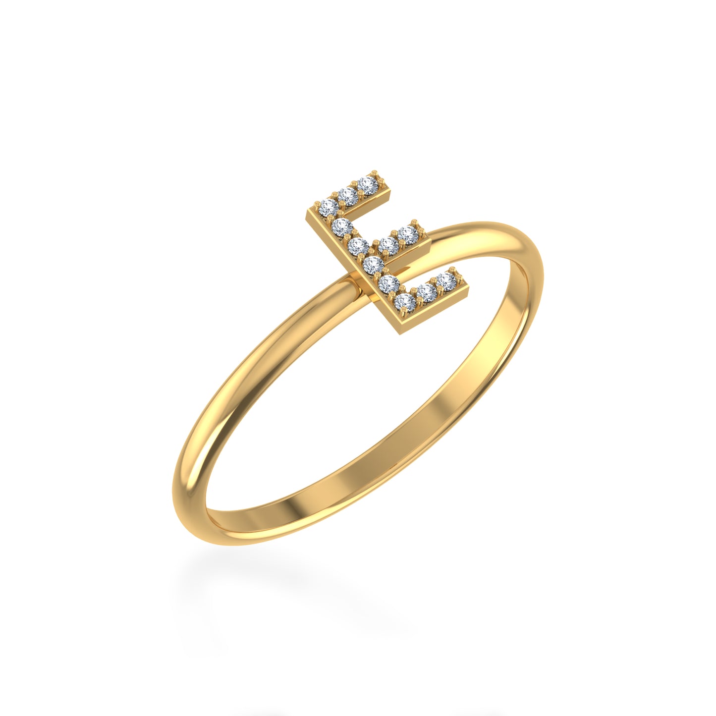 10K Yellow Gold Womens Round Diamond E Initial Letter Ring 1/25 Cttw