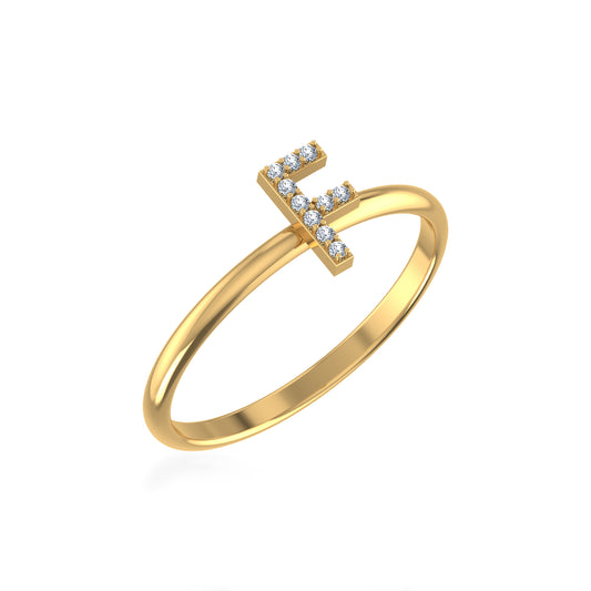 10K Yellow Gold Womens Round Diamond F Initial Letter Ring 1/25 Cttw