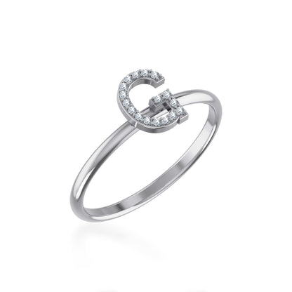 G initial diamond ring in silver with sparkling diamond accents for a stylish look