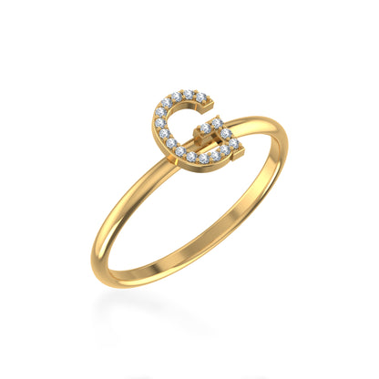 10K gold G initial diamond ring featuring a sparkling letter G design on a delicate band