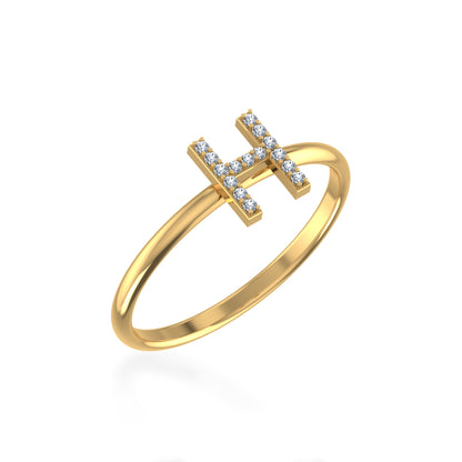 10K Yellow Gold Womens Round Diamond H Initial Letter Ring 1/25 Cttw