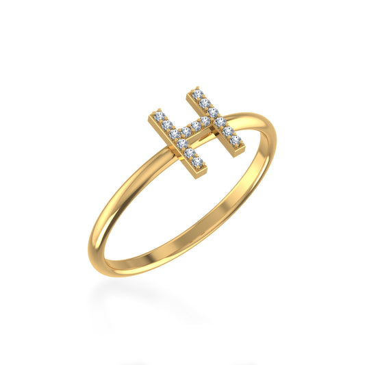 10K Yellow Gold Womens Round Diamond H Initial Letter Ring 1/25 Cttw