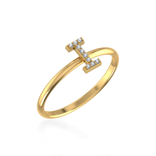 10K Yellow Gold Womens Round Diamond I Initial Letter Ring 1/25 Cttw