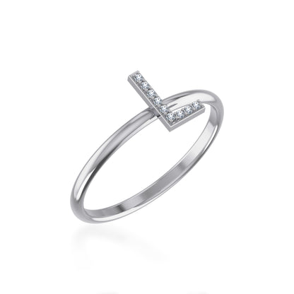 10K White Gold Womens Round Diamond L Initial Letter Ring 1/25 Cttw