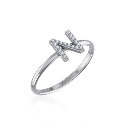10K White Gold Womens Round Diamond N Initial Letter Ring 1/20 Cttw