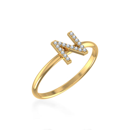 10k gold N initial diamond ring with sparkling diamonds for a personalized touch