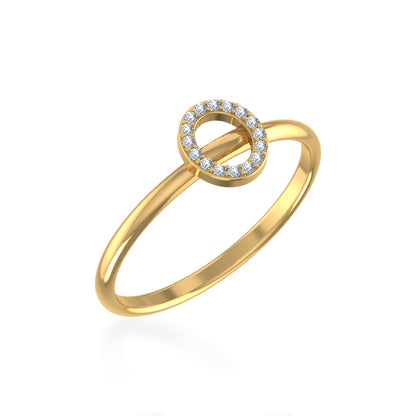 10K Yellow Gold Womens Round Diamond O Initial Letter Ring 1/25 Cttw