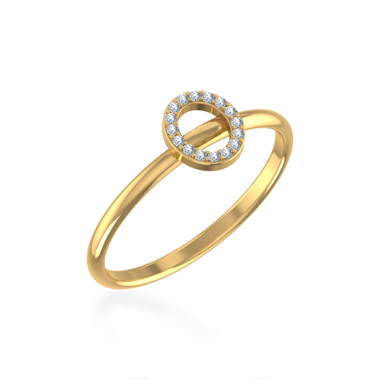 10K Yellow Gold Womens Round Diamond O Initial Letter Ring 1/25 Cttw