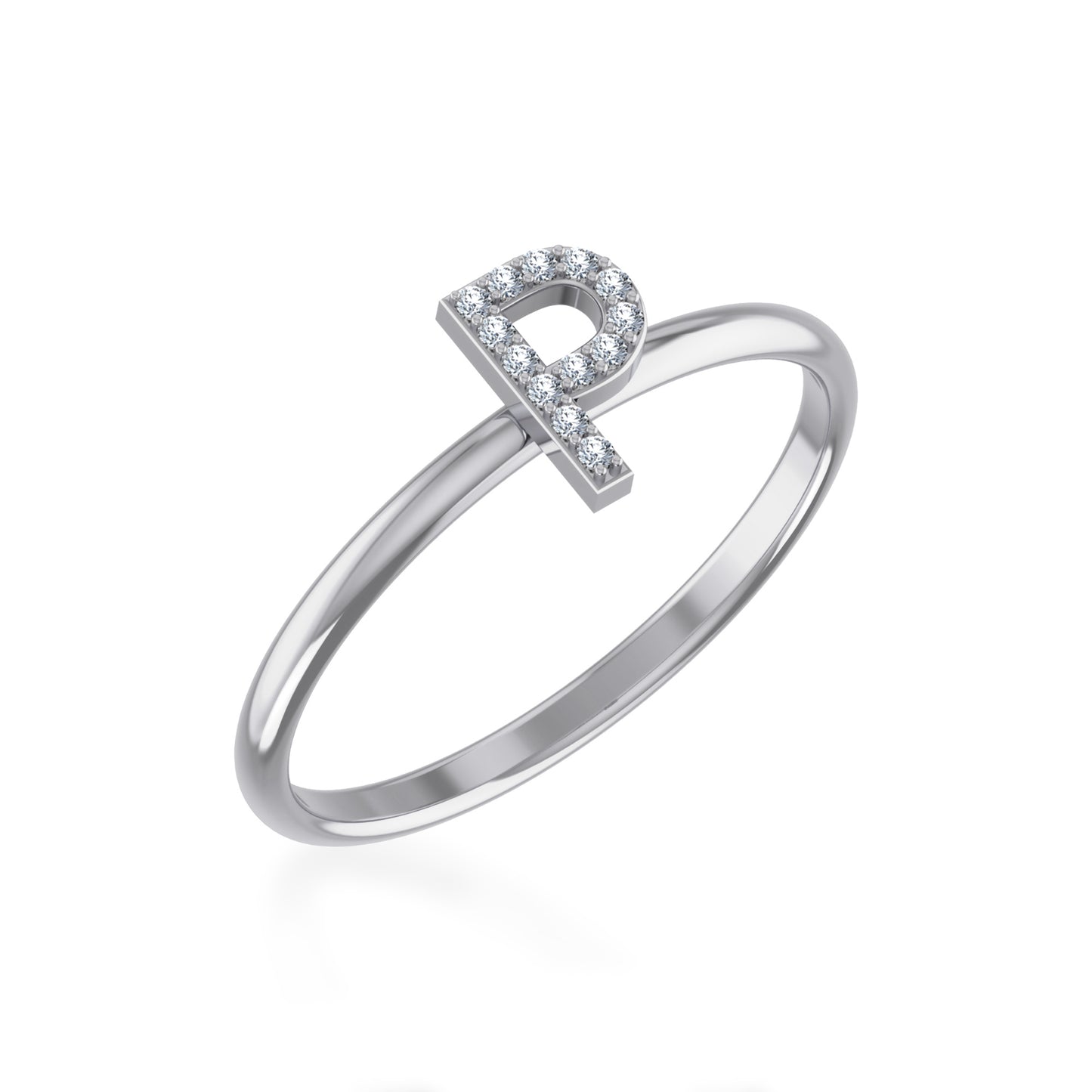 10K White Gold Womens Round Diamond P Initial Letter Ring 1/25 Cttw