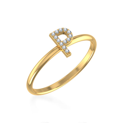 10K Yellow Gold Womens Round Diamond P Initial Letter Ring 1/25 Cttw