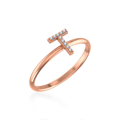 10K rose gold T initial ring with sparkling accents for elegant personalization
