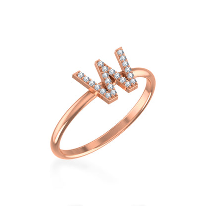 10k rose gold W initial ring adorned with sparkling diamonds for personalized elegance