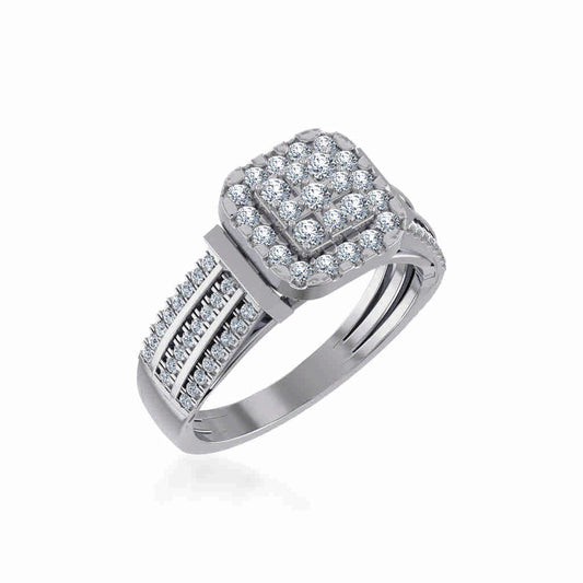 10K White Gold Round Diamond Halo Bridal Cluster Ring 7/8 Cttw