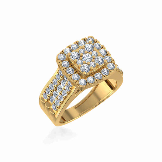 10K Yellow Gold Round Diamond Halo Bridal Cluster Ring 1 7/8 Cttw