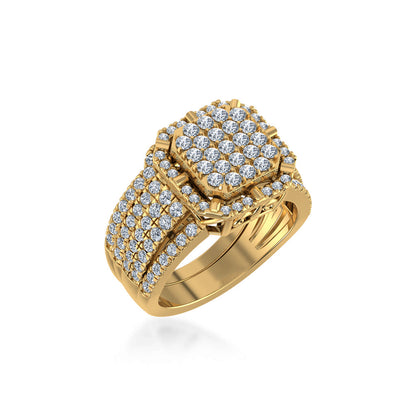 10K yellow gold diamond bridal ring with a stunning square design and sparkling diamonds
