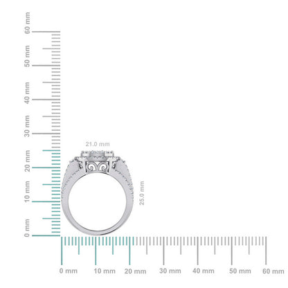 10K White Gold Round Diamond Halo Big Bridal Cluster Ring 1-5/8 Cttw displayed with measurement scale for reference