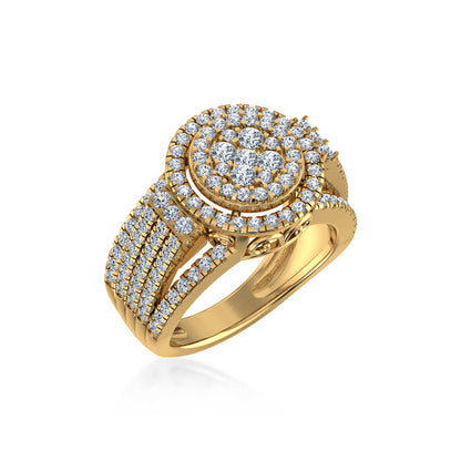 10k yellow gold diamond bridal ring with a stunning halo design and pave-set diamonds