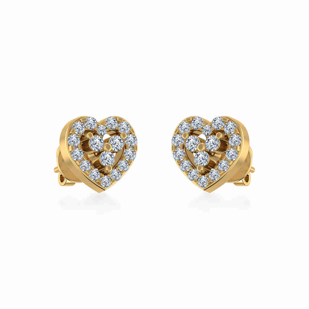 10K Yellow Gold Womens Round Diamond Heart Cluster Earrings 1/6 Cttw