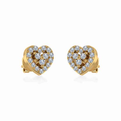 10K Yellow Gold Womens Round Diamond Heart Cluster Earrings 1/6 Cttw
