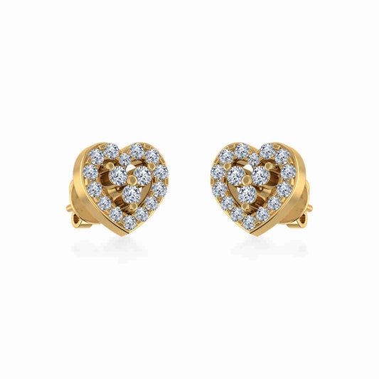 10K Yellow Gold Womens Round Diamond Heart Cluster Earrings 1/6 Cttw