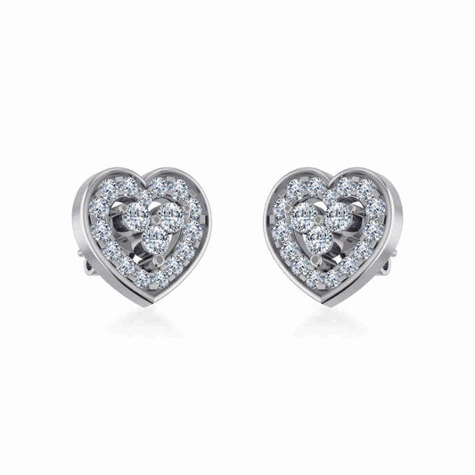 10K White Gold Womens Round Diamond Heart Cluster Earrings 3/8 Cttw
