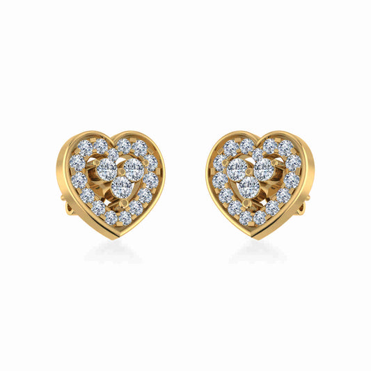 10K Yellow Gold Womens Round Diamond Heart Cluster Earrings 3/8 Cttw