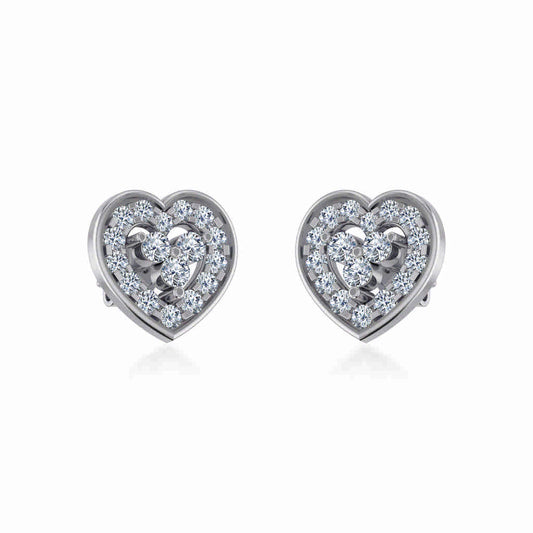 10K White Gold Womens Round Diamond Heart Cluster Earrings 1/2 Cttw