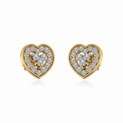 10K Yellow Gold Womens Round Diamond Heart Cluster Earrings 1/2 Cttw