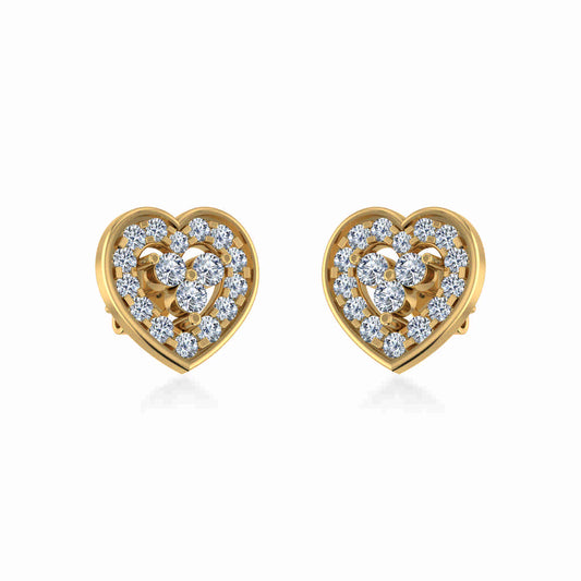 10K Yellow Gold Womens Round Diamond Heart Cluster Earrings 1/2 Cttw