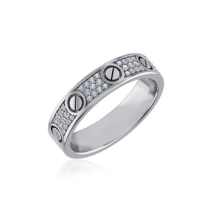 14K white gold diamond couple band featuring unique design with sparkling diamonds