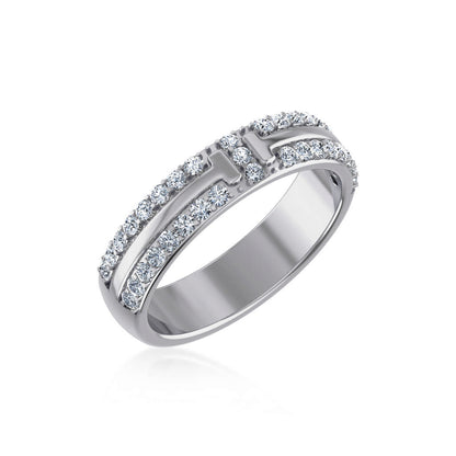 Elegant 14K white gold diamond couple band with sparkling diamonds on both sides