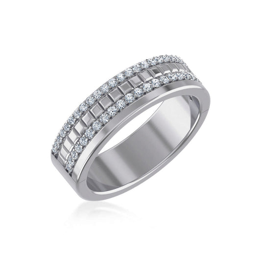 14K White Gold Round Diamond Prong Set Designer Couple Band 1/2 Cttw