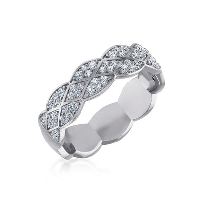 14K white gold diamond couple band featuring intricate design and sparkling diamonds