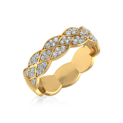 Elegant 14K yellow gold diamond couple band with intricate design and sparkling diamonds
