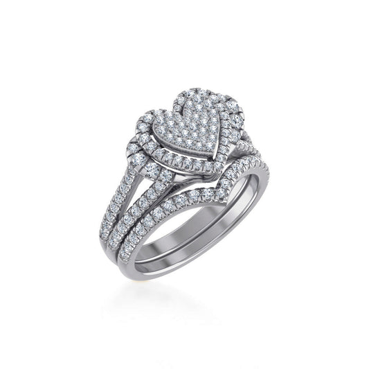 10K White Gold Womens Round Diamond Big Bridal Heart Shape Ring 1 Cttw
