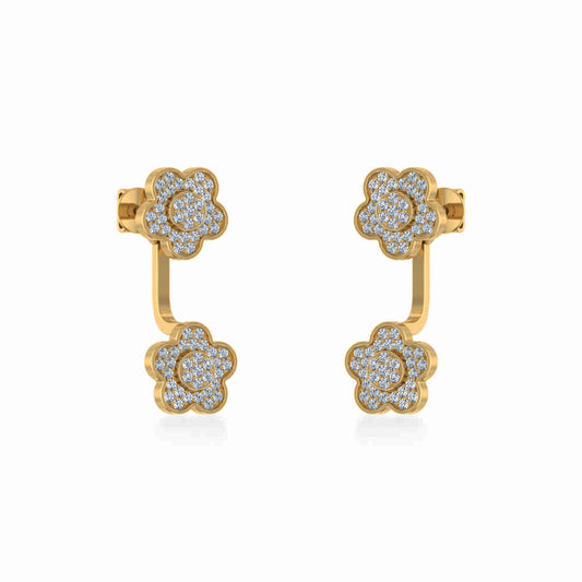 10K Yellow Gold Womens Round Diamond Floral Cluster Top Open Earrings 3/8 Cttw