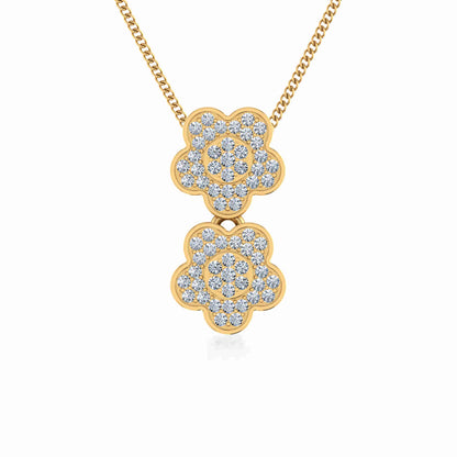 10K yellow gold diamond floral pendant featuring dual flower designs with sparkling diamonds