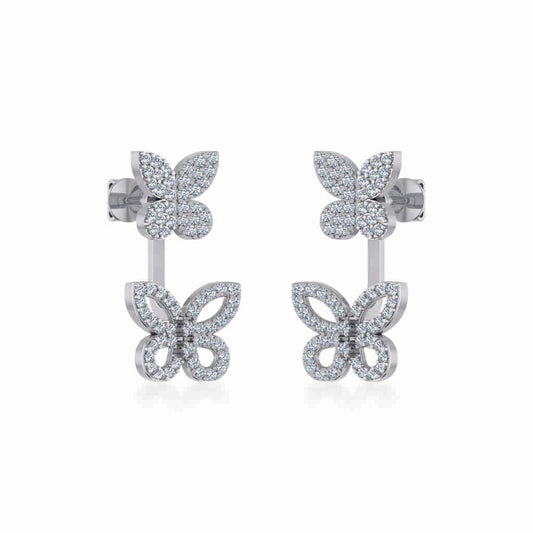 10K White Gold Womens Round Diamond Butterfly Cluster Top Open Earring 1/4 Cttw