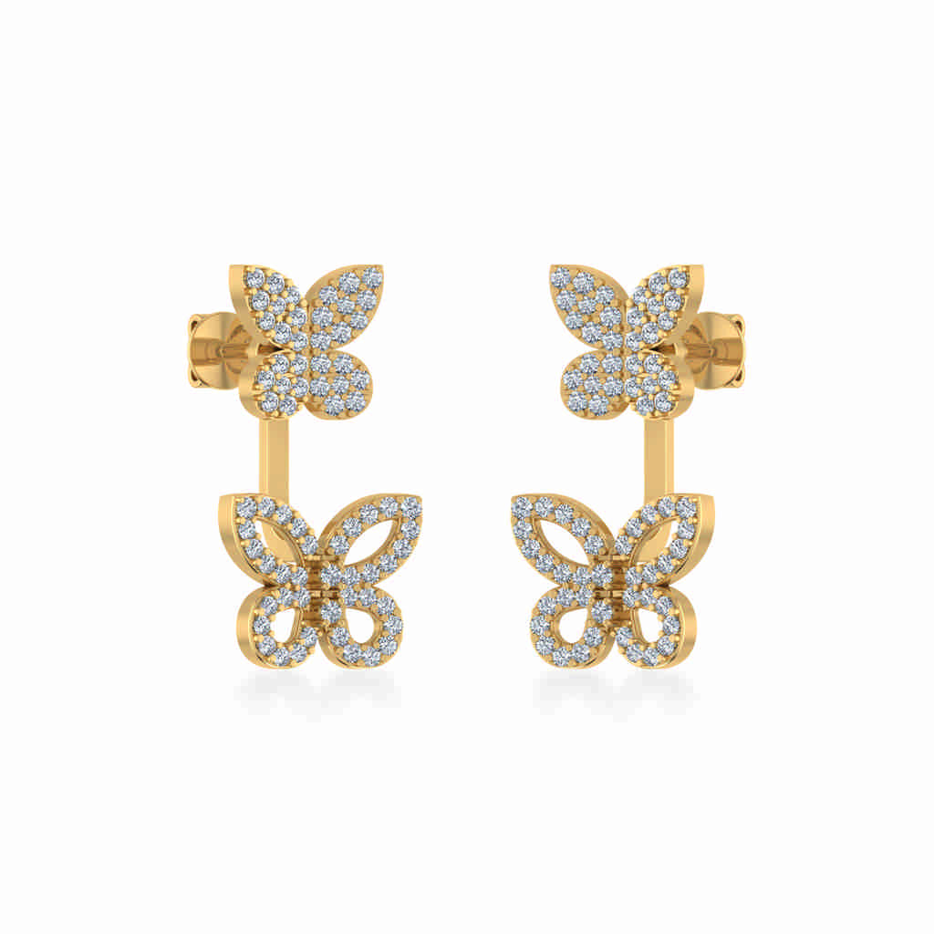 10K Yellow Gold Womens Round Diamond Butterfly Cluster Top Open EarRing 1/4 Cttw