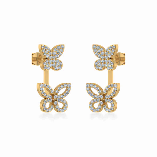 10K Yellow Gold Womens Round Diamond Butterfly Cluster Top Open EarRing 1/4 Cttw