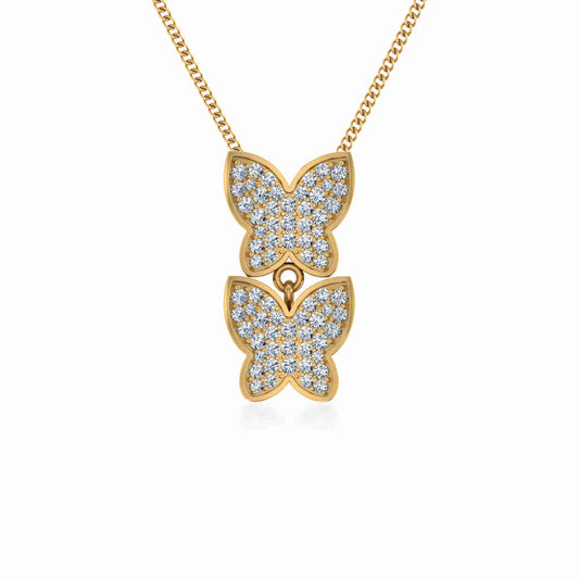 10K Yellow Gold Womens Round Diamond Butterfly Cluster Top Open Pendant 1/4 Cttw