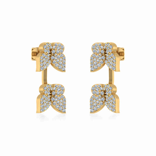 10K Yellow Gold Womens Round Diamond Butterfly Cluster Top Open Earring 1/4 Cttw