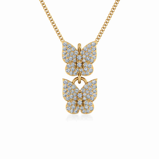 10K Yellow Gold Womens Round Diamond Butterfly Cluster Top Open Pendant 1/4 Cttw