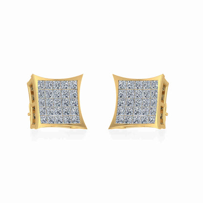 10K yellow gold men's diamond stud earrings featuring a modern square design with shimmering diamonds