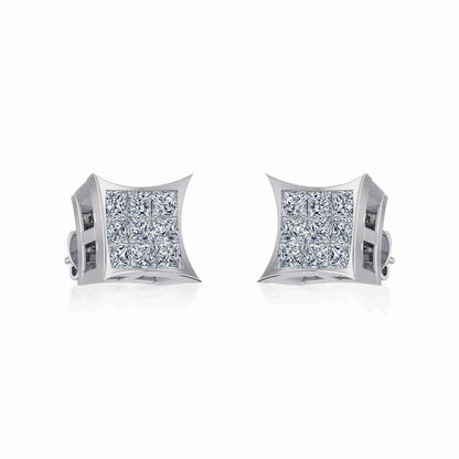 10k white gold men's diamond earrings with a modern design and sparkling princess cut diamonds