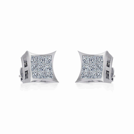 10K White Gold Mens Princess Diamond Square Stud Earrings 1/4 Cttw