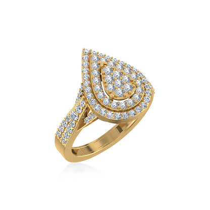 10k yellow gold pear shaped diamond ring with intricate pave setting and sparkling diamonds