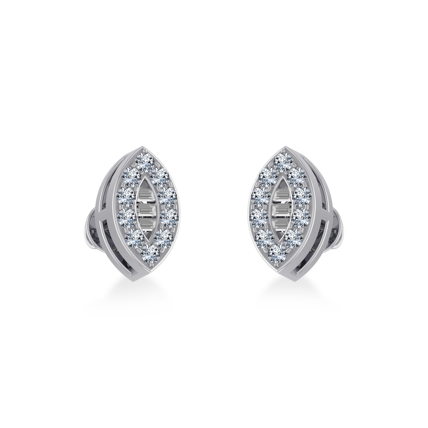 10K White Gold Baguette Diamond Marquise Shape Stud Earring 1/8 Cttw